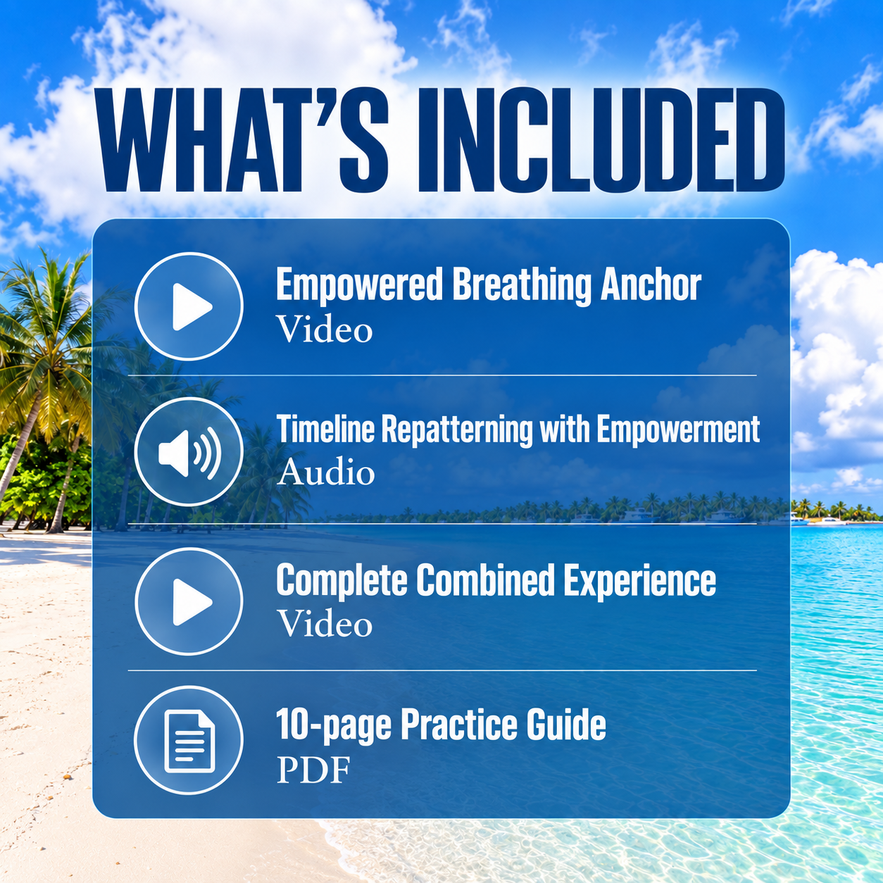 Includes an Empowered Breathing Anchor video, Timeline Repatterning audio, complete combined video and 10-page practice guide.