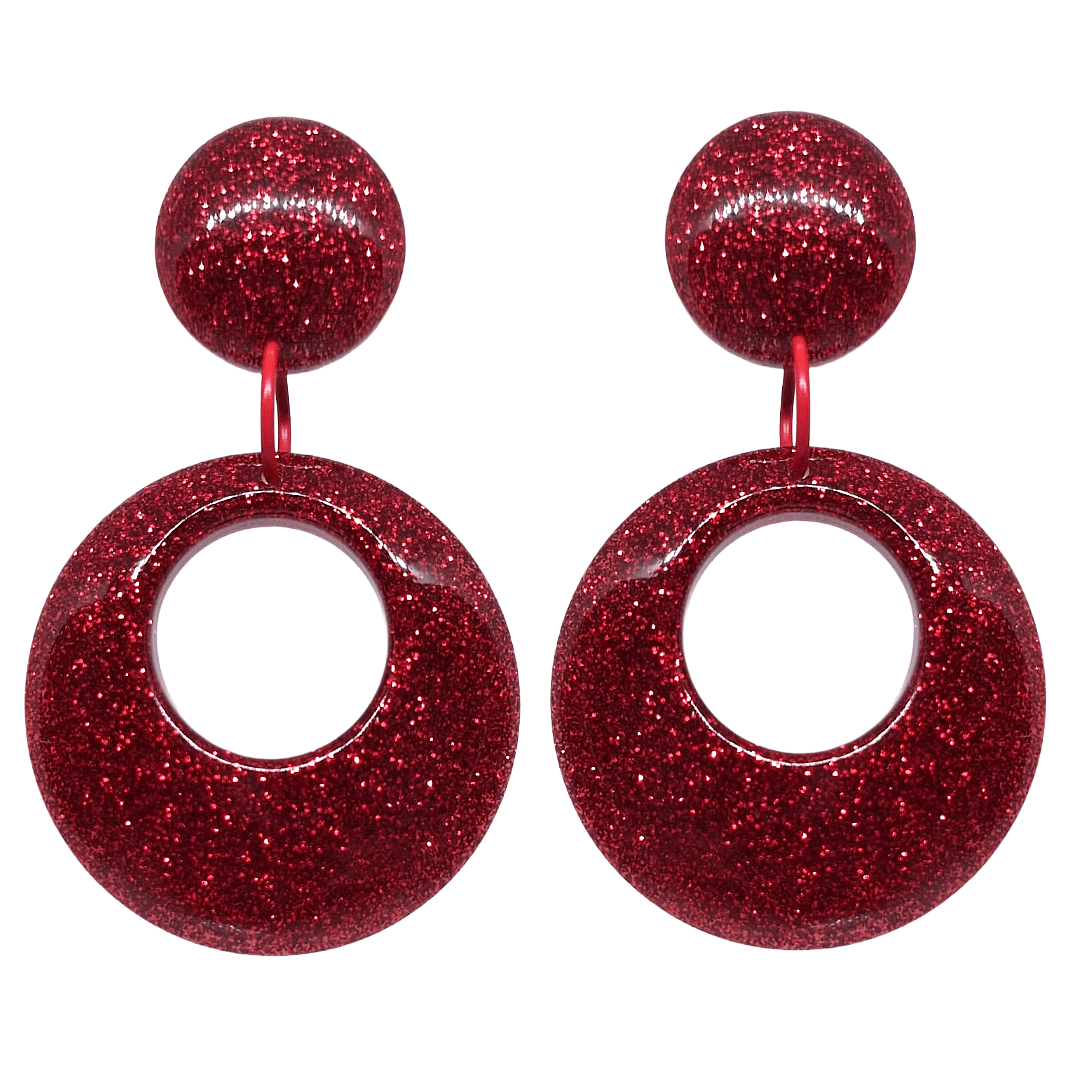 Glitter Hoop Retro 1950's Pinup Style Earrings Red by Atomic Cat