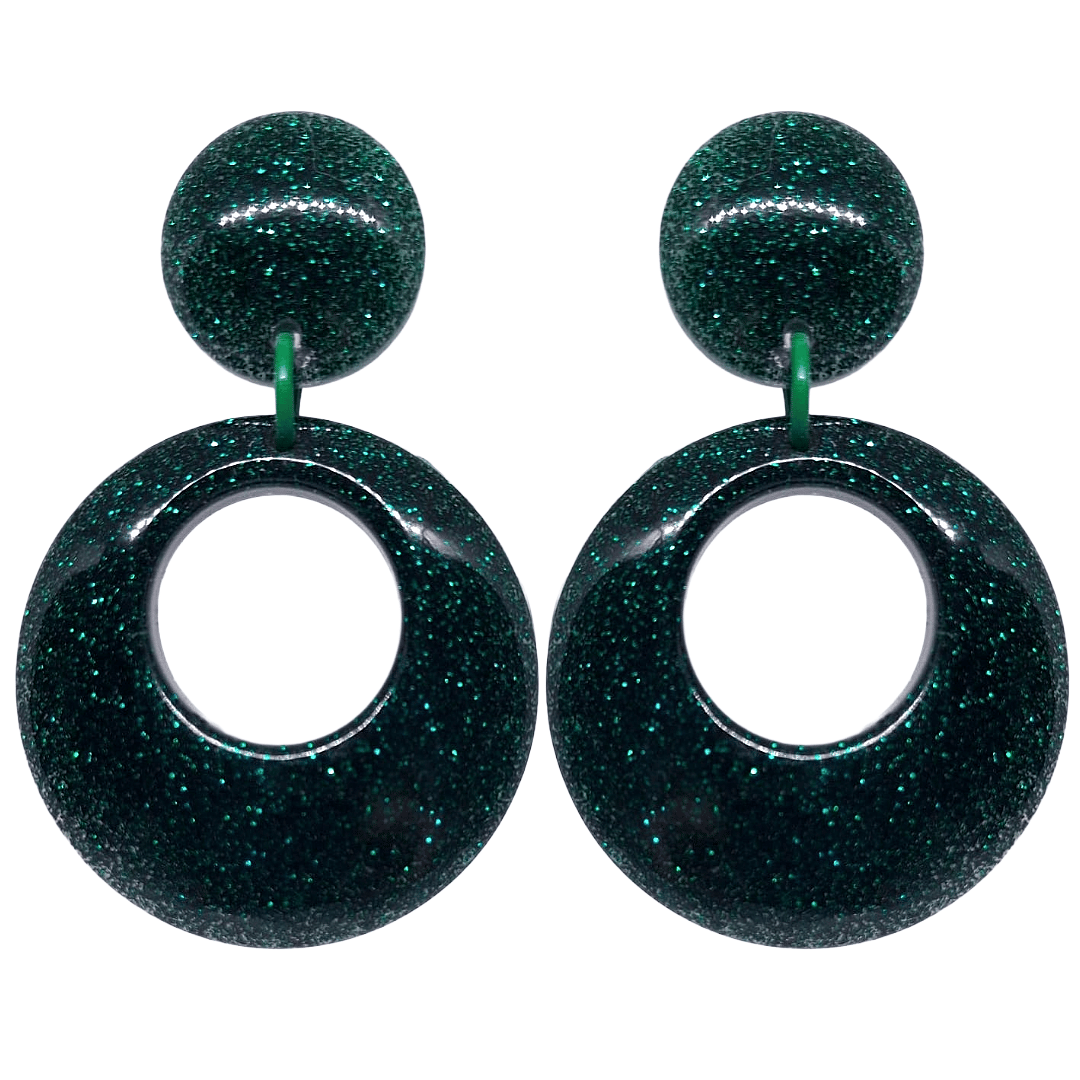 Glitter Hoop Retro 1950's Pinup Style Earrings Green by Atomic Cat