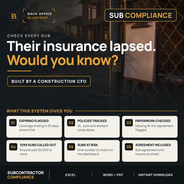 Subcontractor Compliance System: track every sub COI, endorsement and insurance expiration date in one Excel workbook