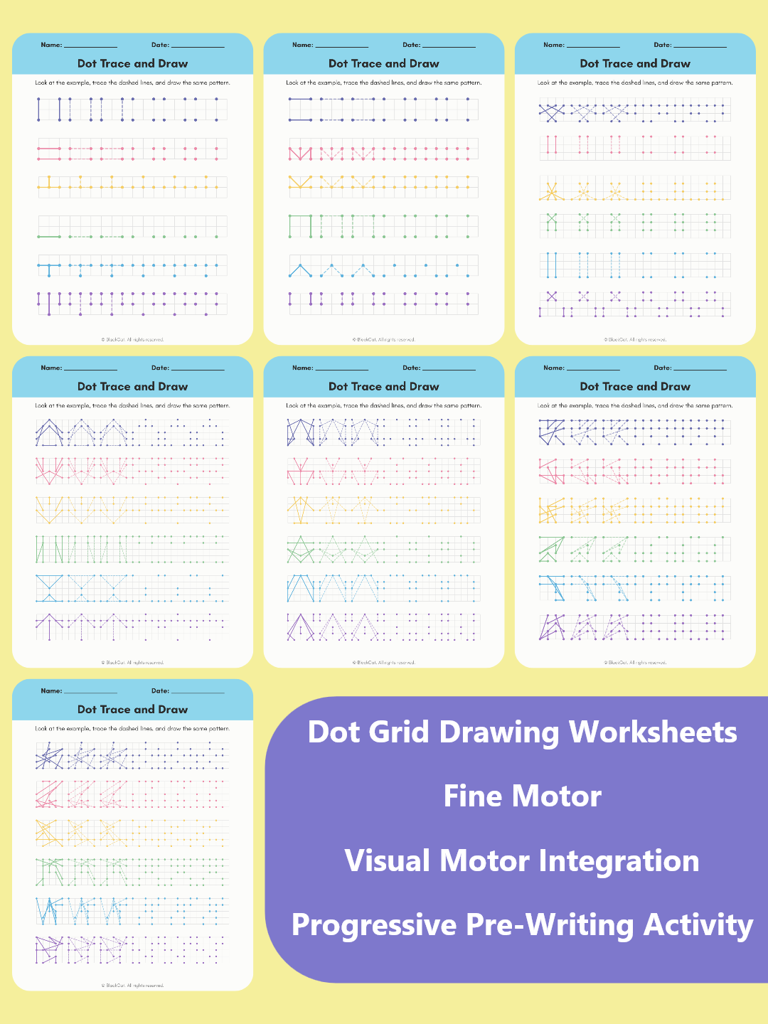 Fine motor skills and pencil control dot grid practice sheets