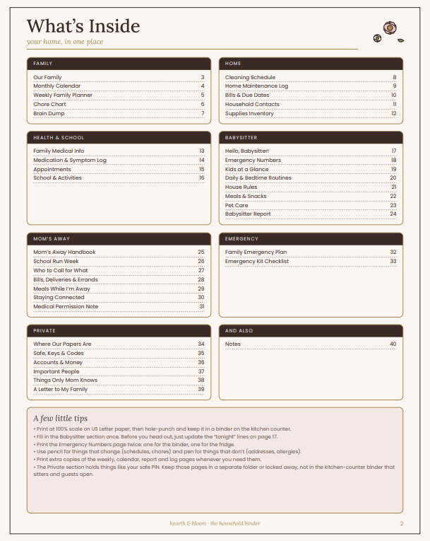 Hearth & Bloom Household Binder, product image from Payhip