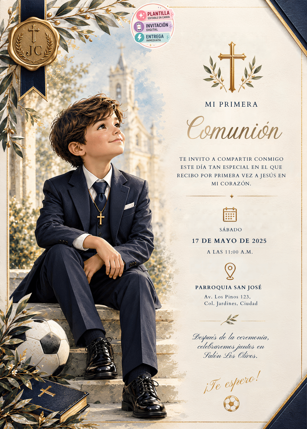 Elegant First Communion invitation for a boy