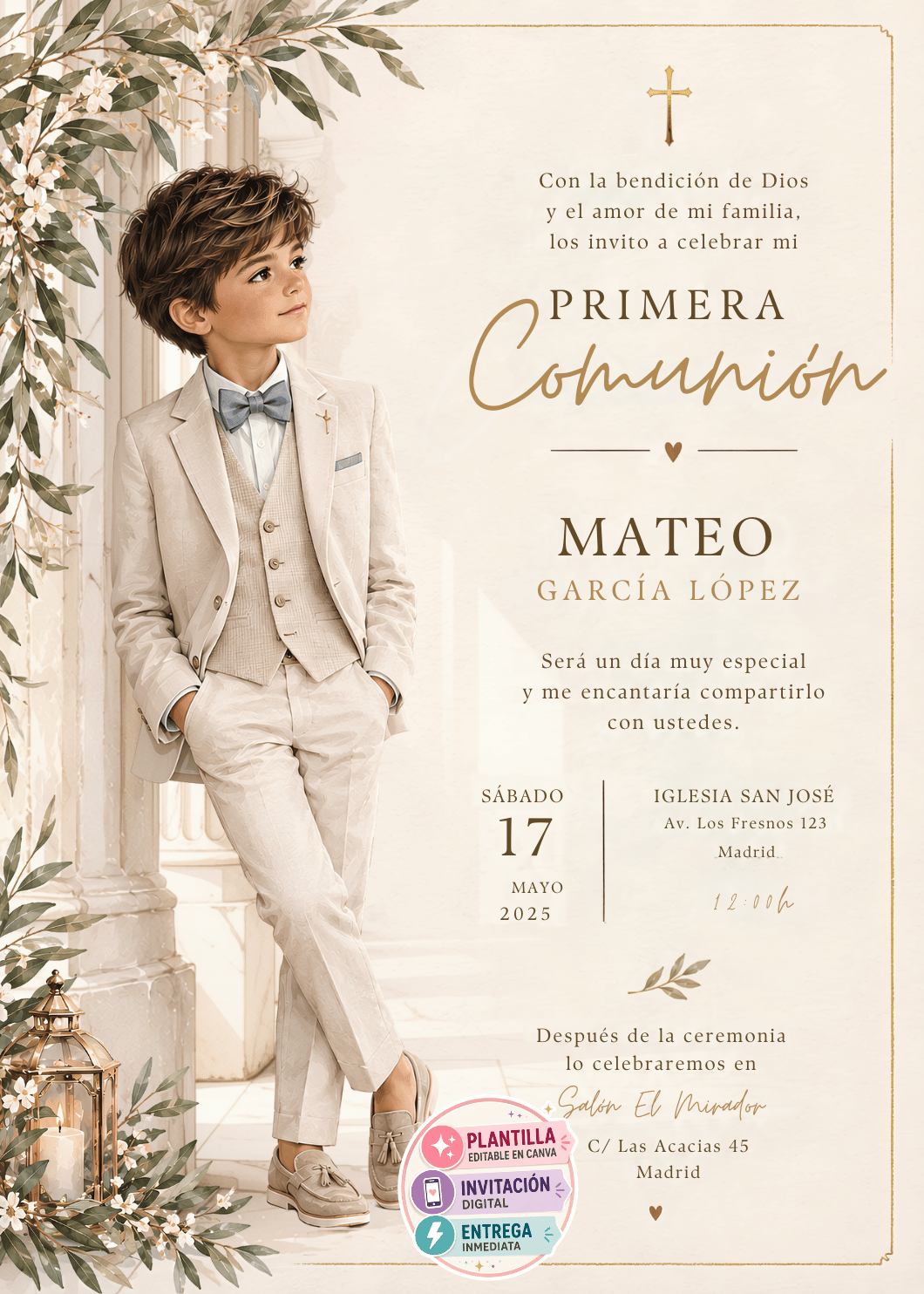 Invitación Primera Comunión Niño Bohemio