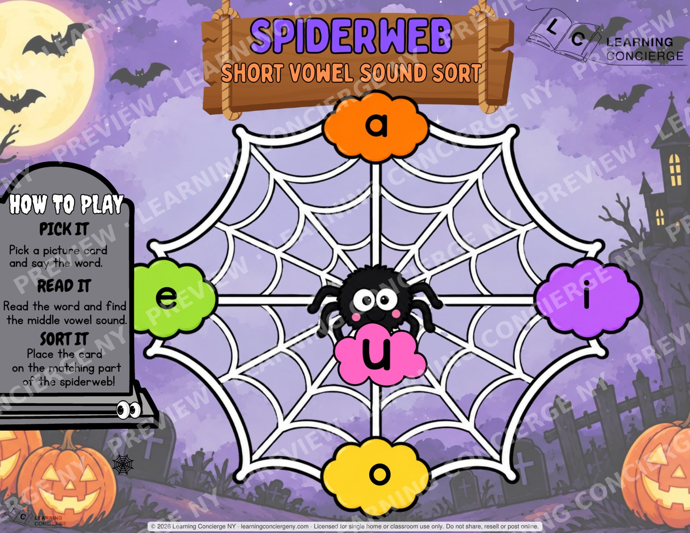 Spiderweb Short Vowel Sort
