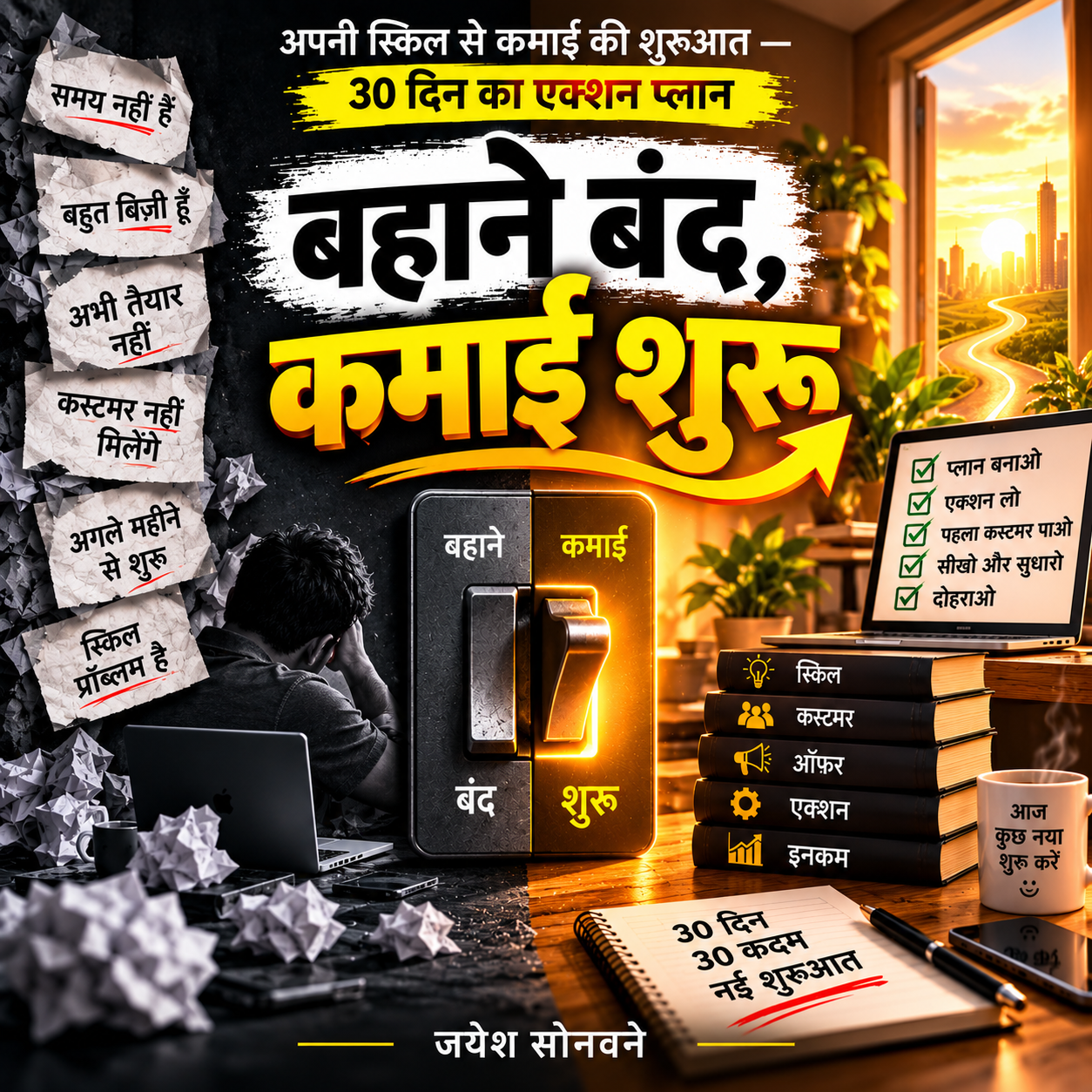 बहाने बंद, कमाई शुरू हिंदी ई-बुक कवर — 30 दिन का एक्शन प्लान