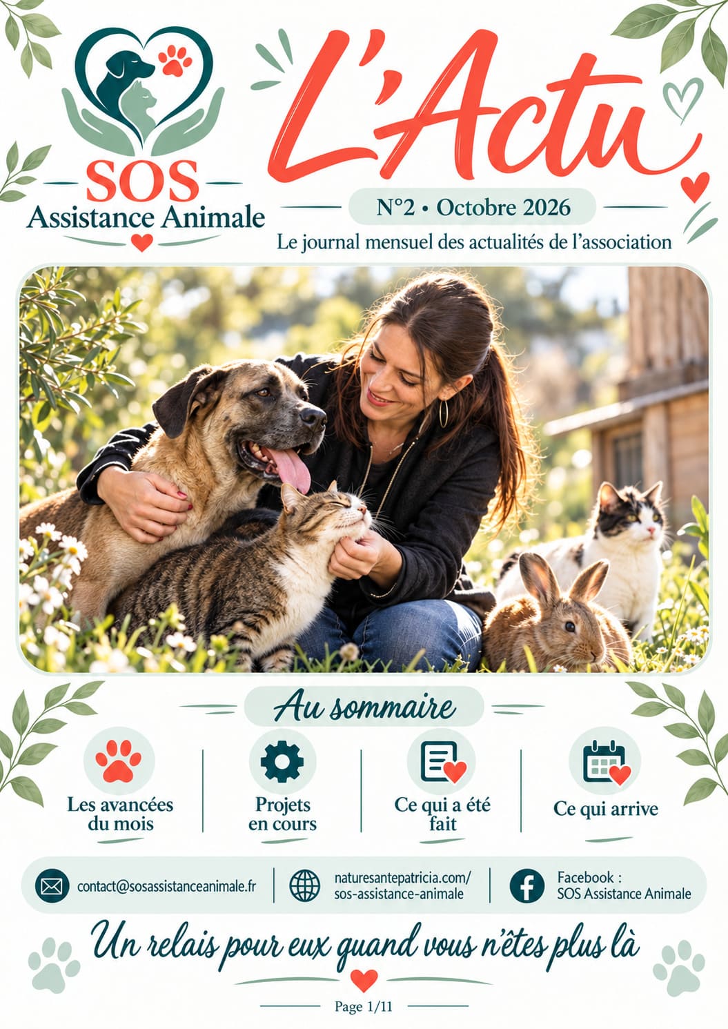 Couverture du numéro 2 de L’Actu SOS Assistance Animale, édition d' Octobre 2026, présentant les actualités, projets et avancées de l’association.