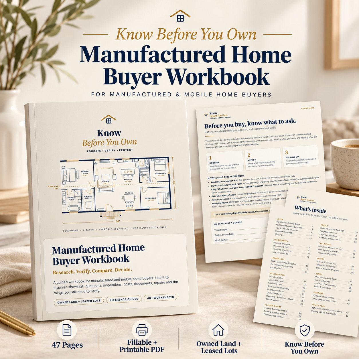The Know Before You Own Manufactured Home Buyer Workbook: the printed workbook and sample worksheets