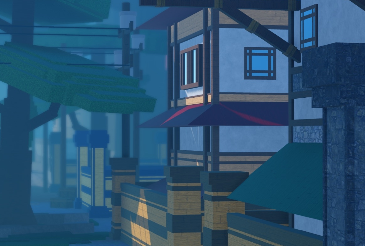 Riverside medieval village environment