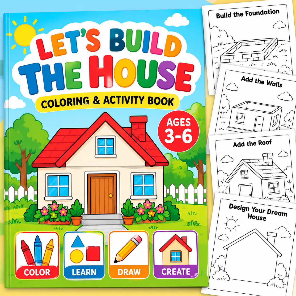 Let's Build the House coloring and activity book for kids ages 3–6 printable PDF