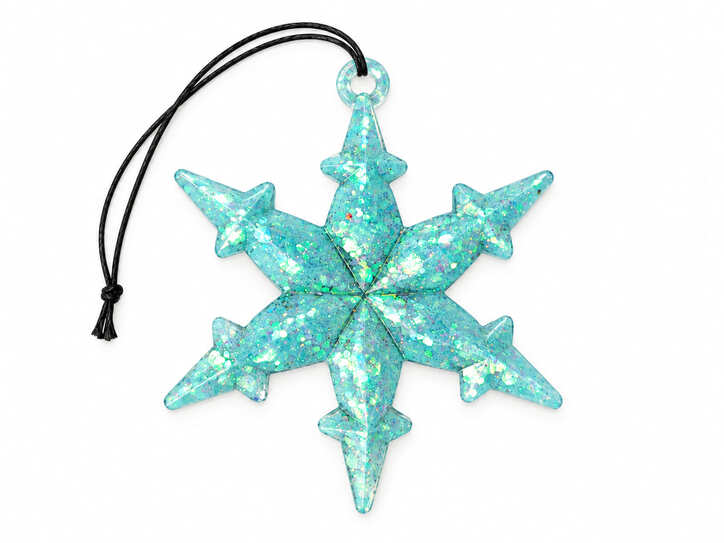 Handmade frosty mint glitter resin snowflake Christmas decoration with black hanging cord