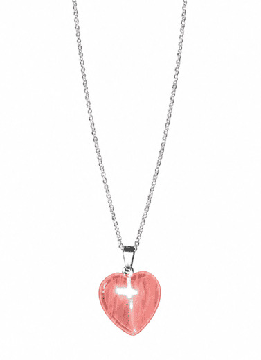 Handmade natural pink crystal heart pendant necklace on a 16 inch 925 sterling silver chain.