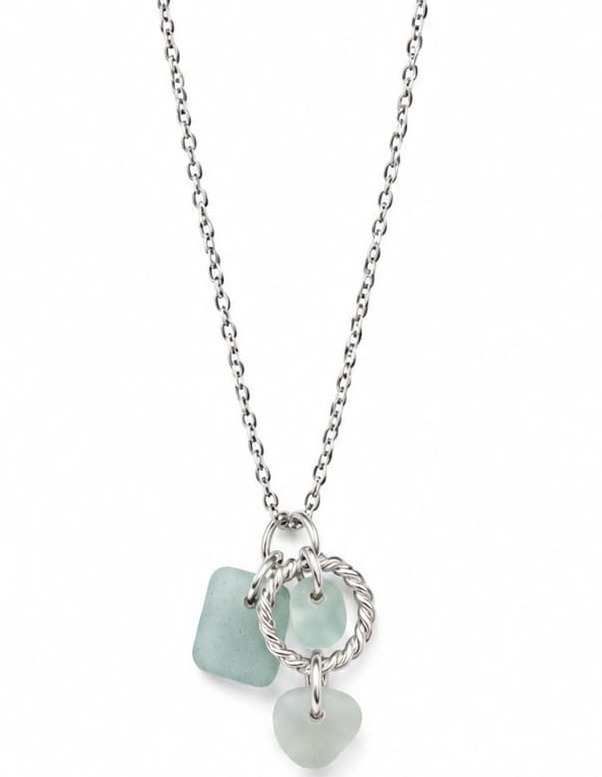 16-inch sterling silver necklace with pale blue and seafoam irregular natural stone cluster pendant