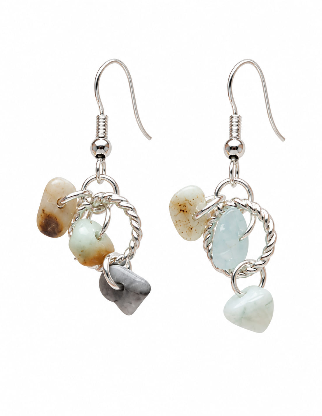 Handmade sterling silver drop earrings with irregular natural stones