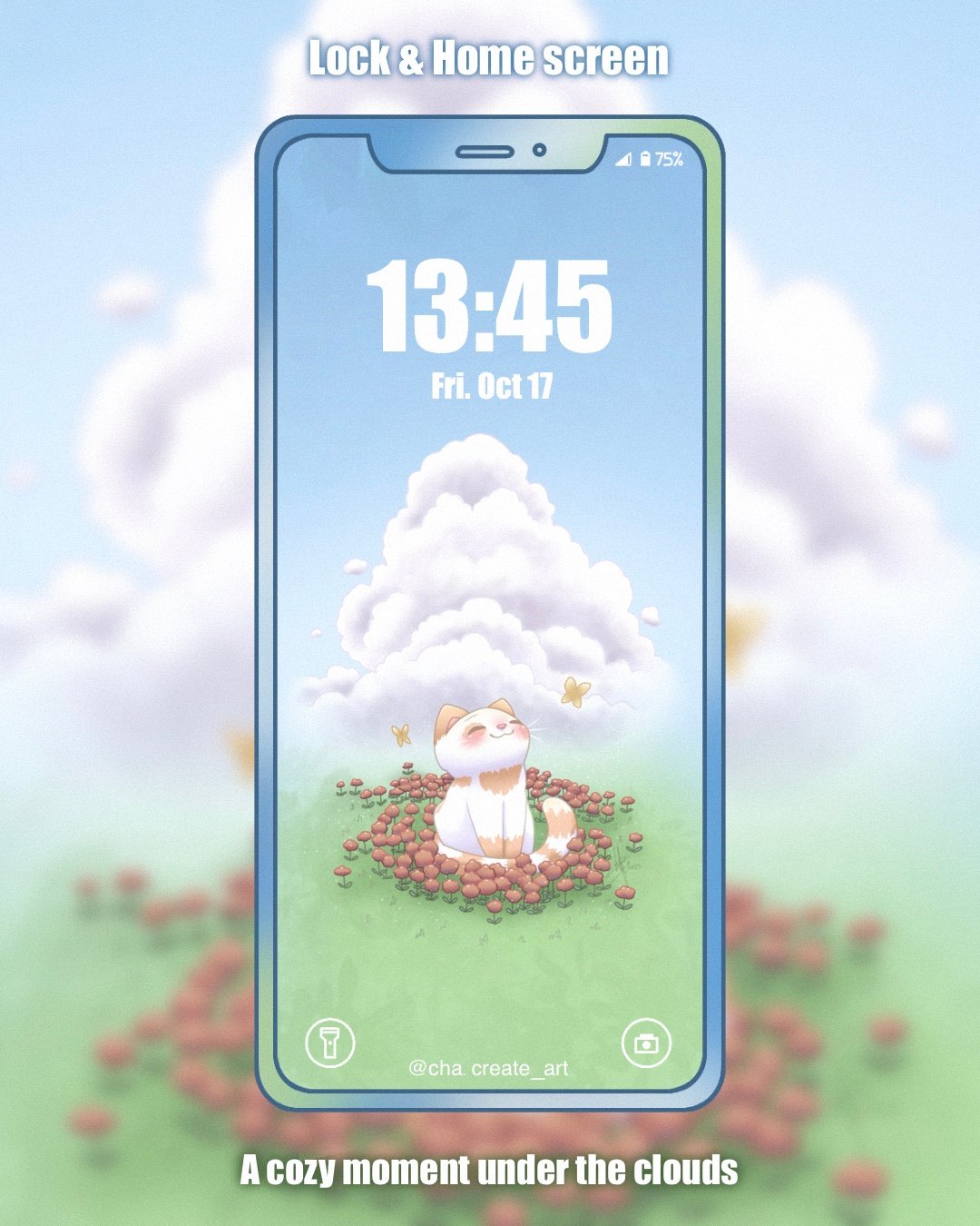 A cute creature sleeping peacefully under a fluffy cloud, surrounded by golden butterflies. A moment of absolute calm, like a day-dream #wallpaperphone #cuteart #kawaiiart #cloud #cutecreature #flower