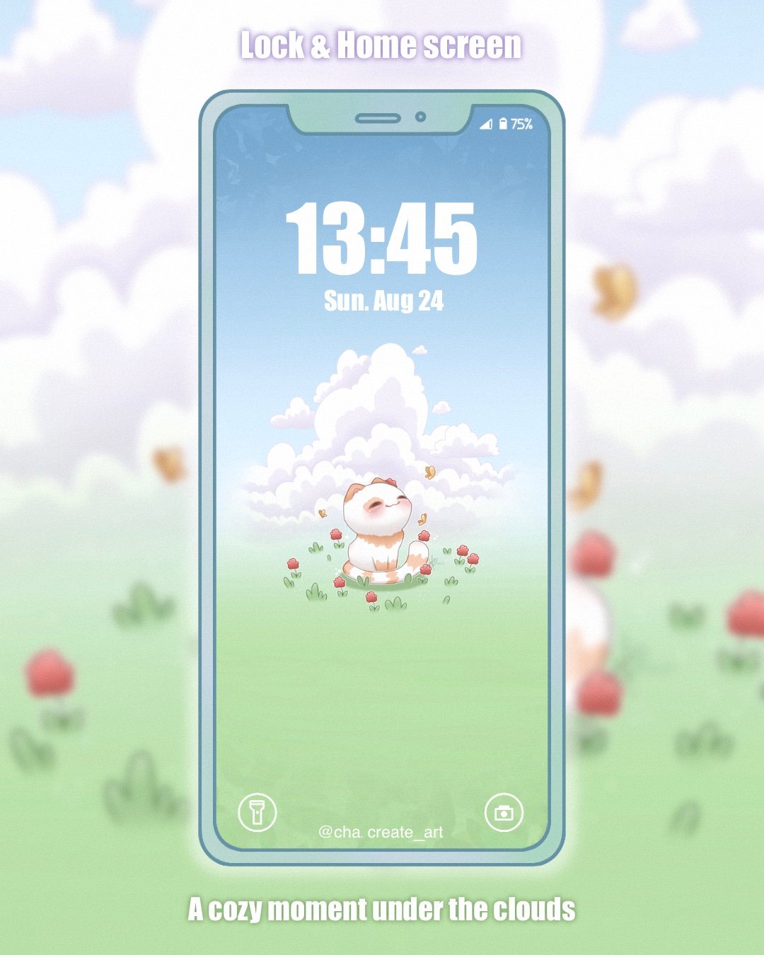 A small remake of one of my wallpapers, this cute creature sleeping peacefully under a fluffy cloud, surrounded by golden butterflies #wallpaperphone #cuteart #kawaiiart #cloud #cutecreature
