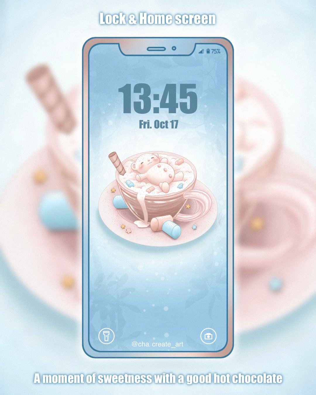 A smooth, comforting hot drink, topped with a soft, colorful marshmallow #wallpaperphone #cuteart #kawaiiart #hotdrink #marshmallow