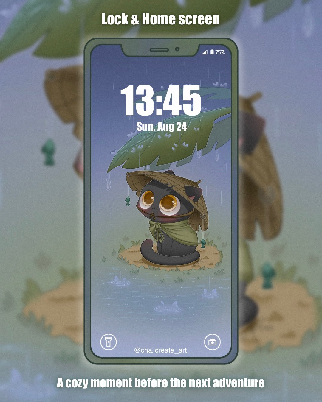 A little traveler is waiting for the rain to stop, so he can continue his adventure #wallpaperphone #cuteart #kawaiiart #cutecreature #rain