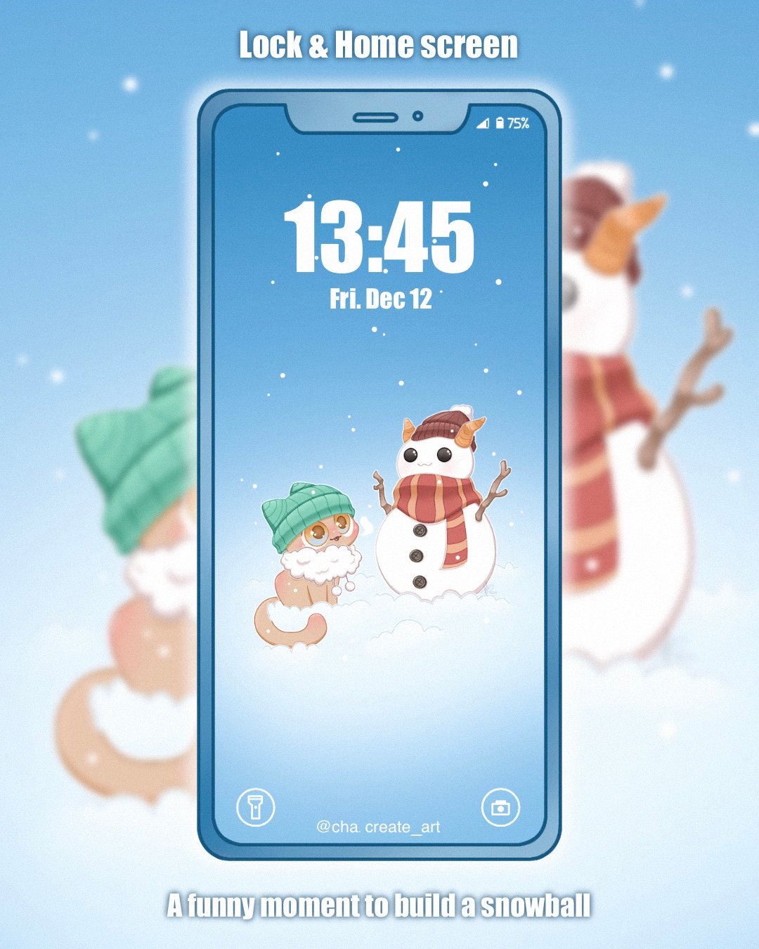 A fun and playful moment creating a little snowman with the snow covering the ground #wallpaperphone #cuteart #kawaiiart #snow #winter #snowman #cutecreature