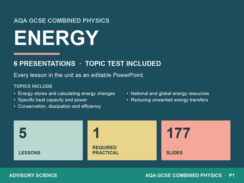 AQA GCSE Combined Science Physics P1 Energy | 6 Lesson Presentations and Topic Test: cover