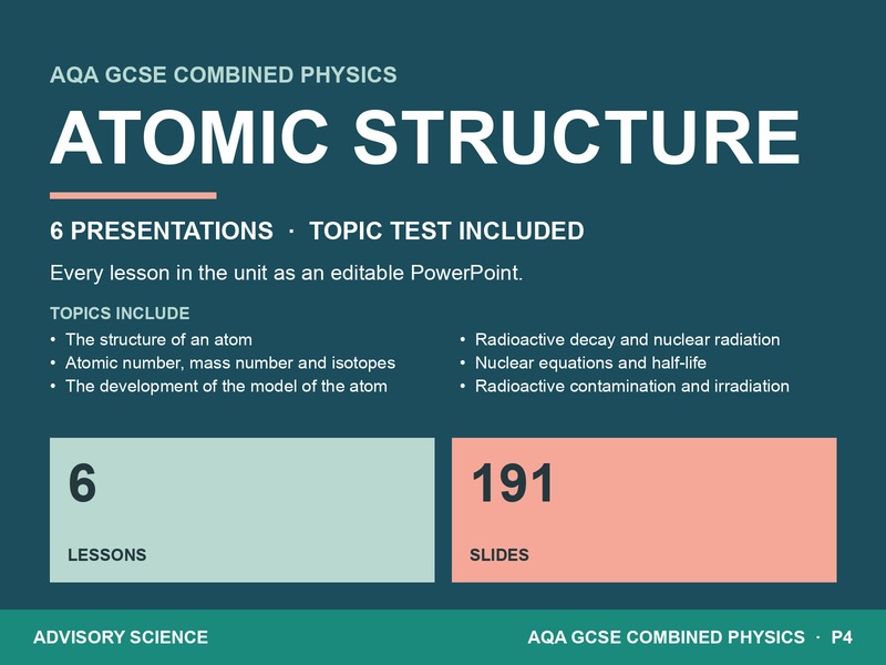 AQA GCSE Combined Science Physics P4 Atomic Structure | 6 Lesson Presentations and Topic Test: cover