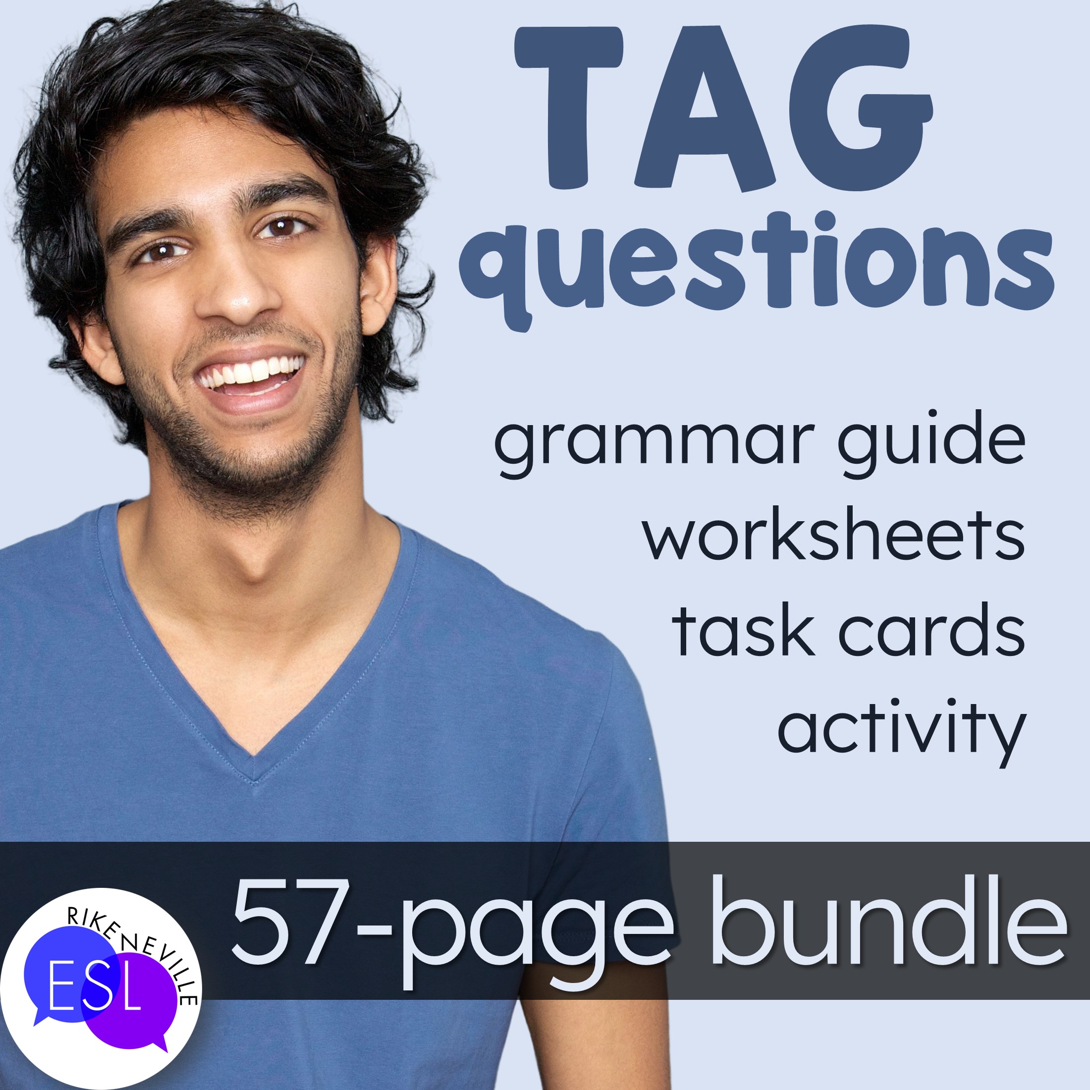 Tag Questions Grammar Worksheets, Task Cards & More for Adult ESL | Bundle