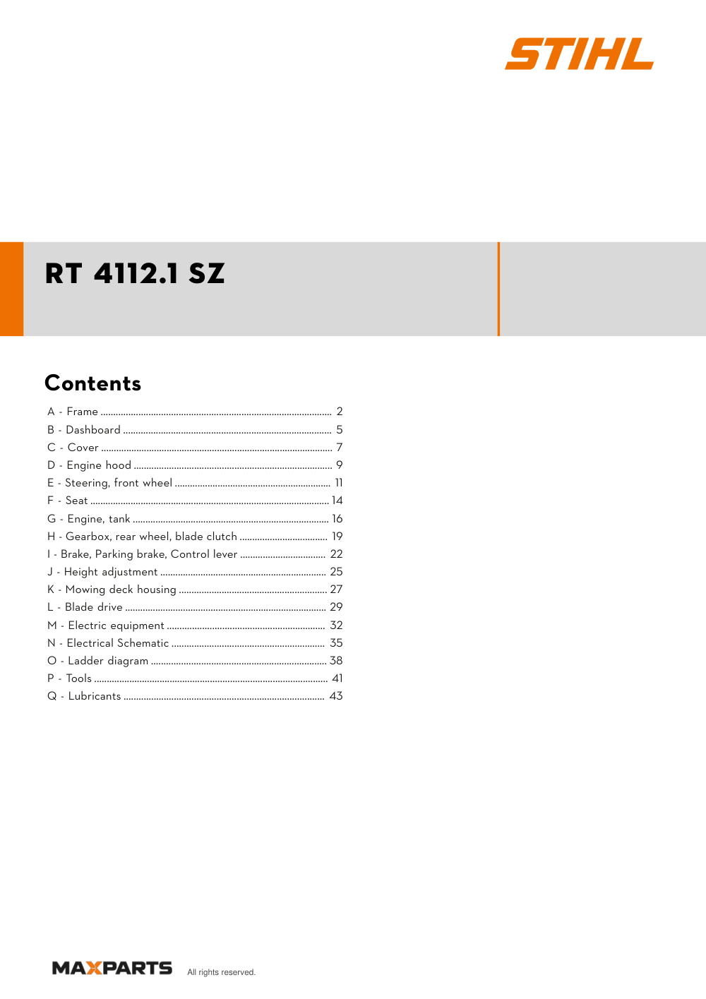 Cover of the STIHL RT 4112.1 SZ illustrated parts catalogue PDF, showing the model name and contents.