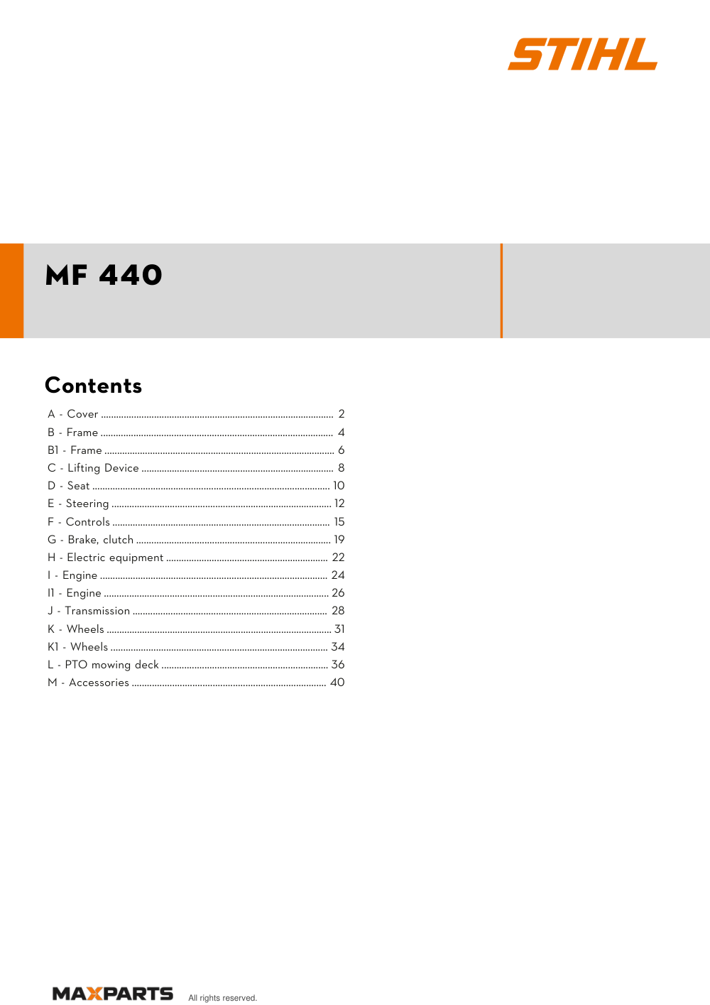 Cover of the VIKING MF 440 illustrated parts catalogue PDF, showing the model name and contents.