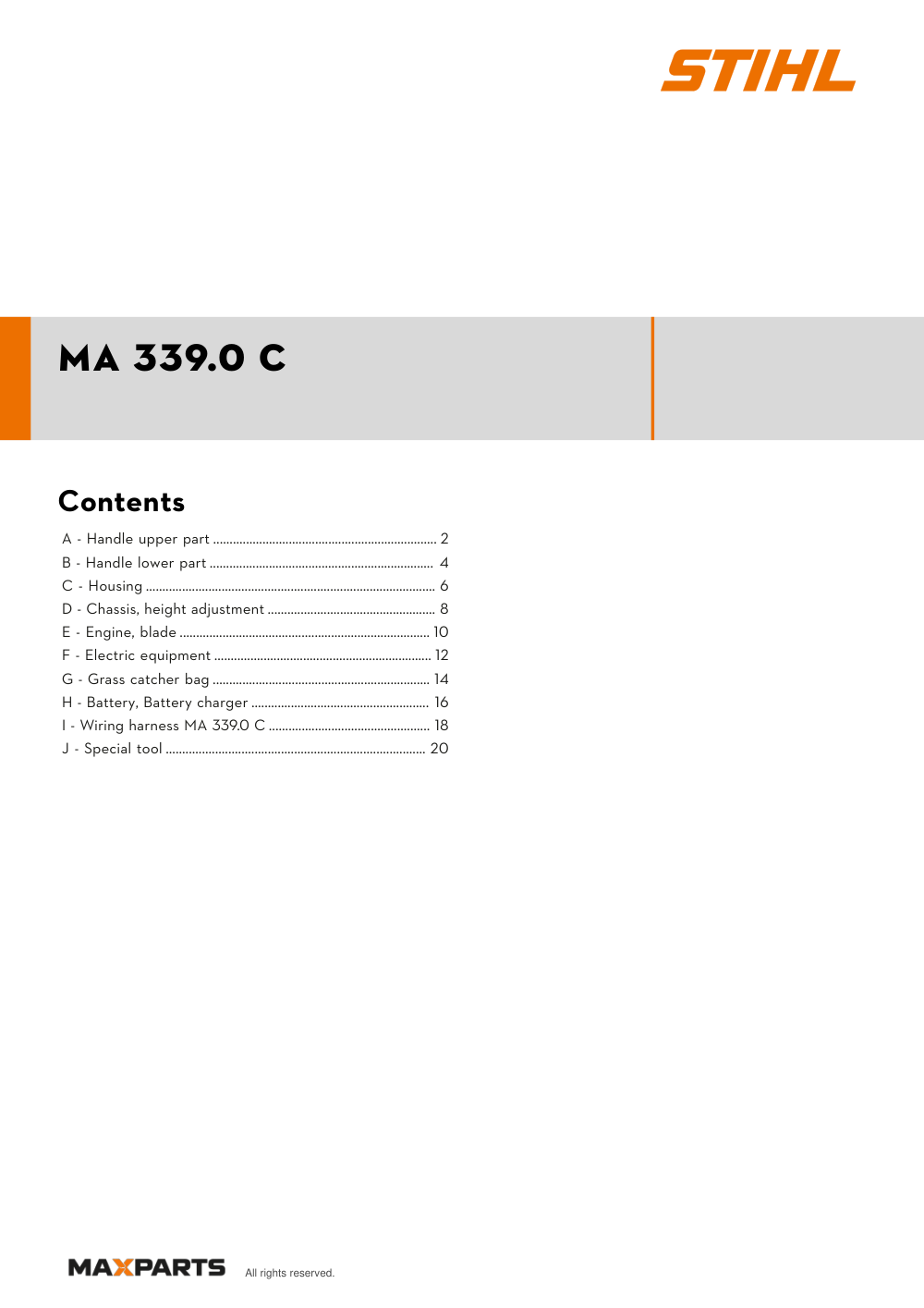 Cover of the VIKING MA 339.0 C illustrated parts catalogue PDF, showing the model name and contents.