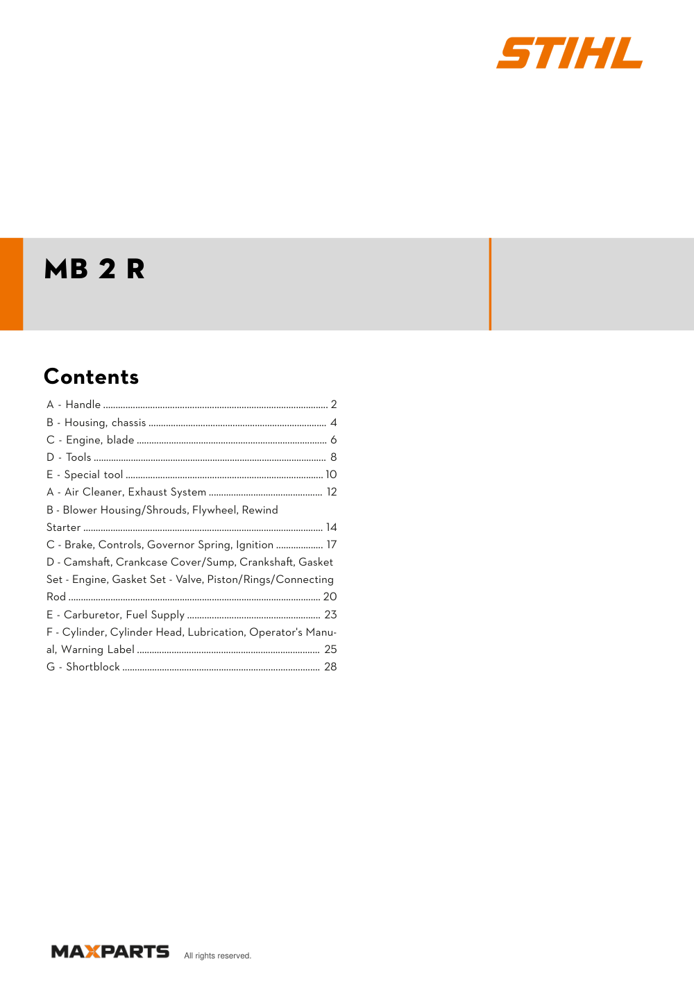 Cover of the VIKING MB 2 R illustrated parts catalogue PDF, showing the model name and contents.