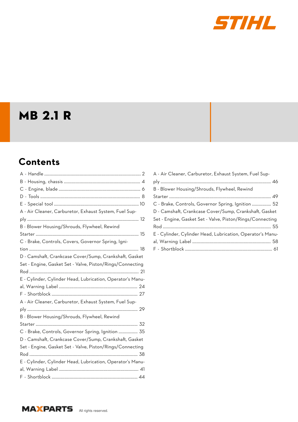 Cover of the VIKING MB 2.1 R illustrated parts catalogue PDF, showing the model name and contents.