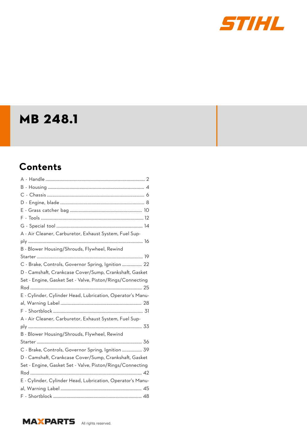 Cover of the VIKING MB 248.1 illustrated parts catalogue PDF, showing the model name and contents.