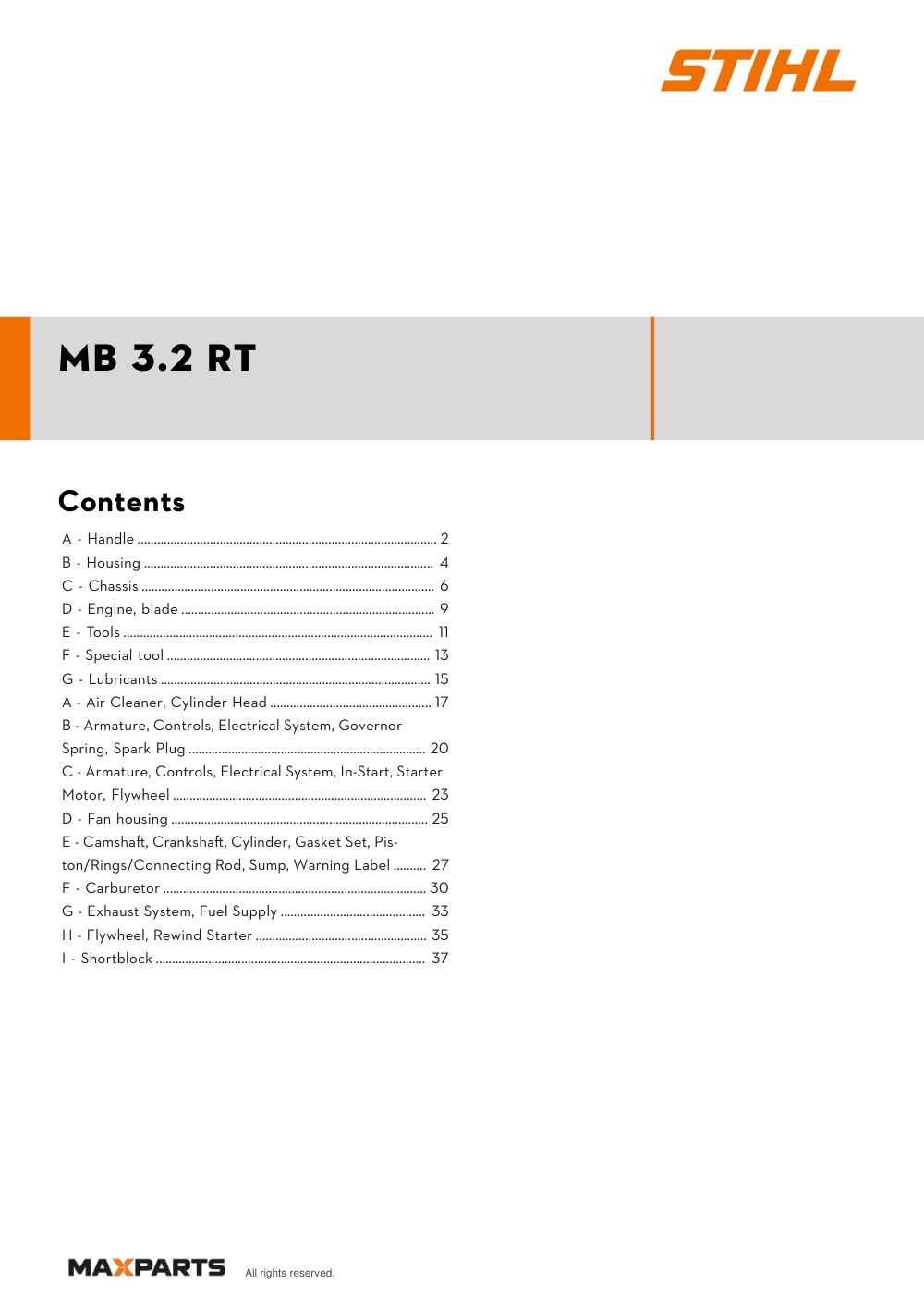 Cover of the VIKING MB 3.2 RT illustrated parts catalogue PDF, showing the model name and contents.