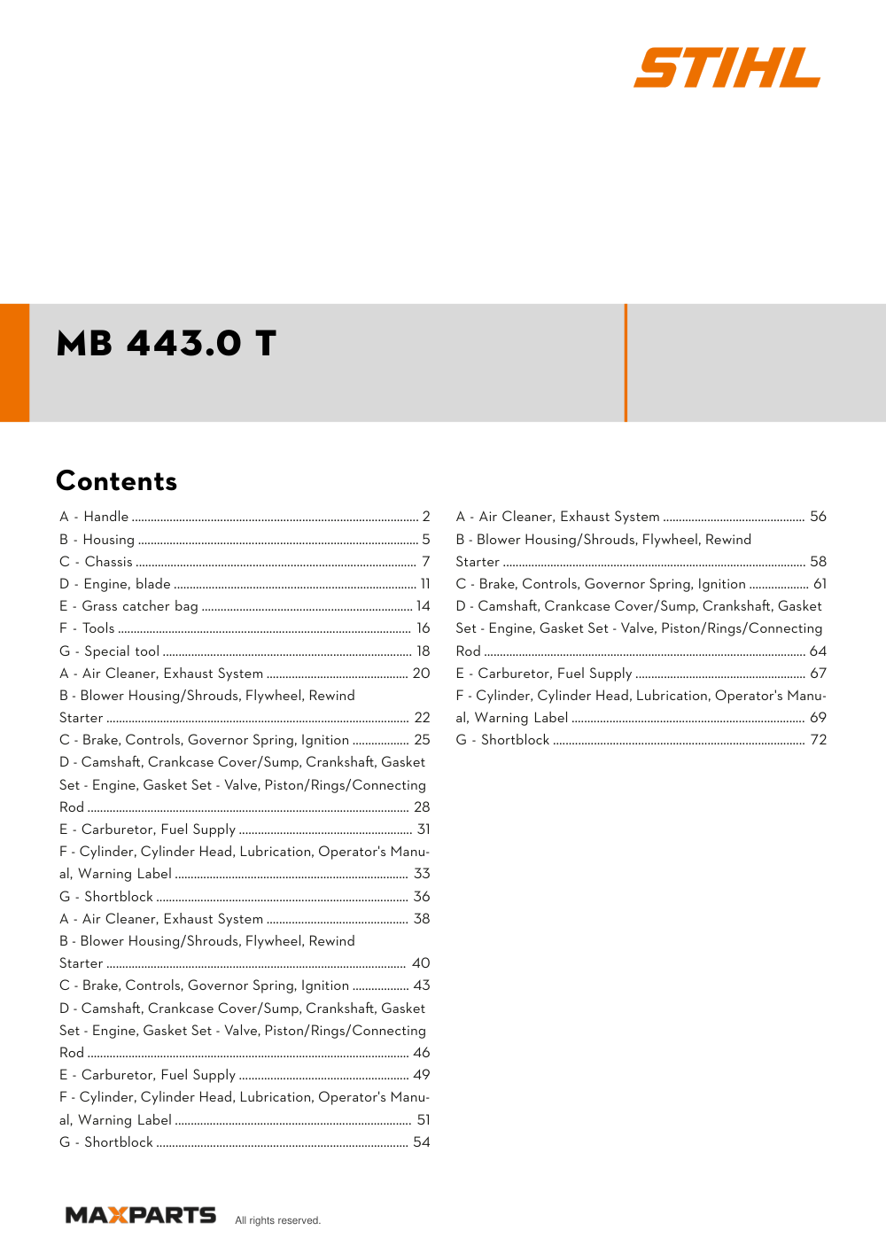 Cover of the VIKING MB 443.0 T illustrated parts catalogue PDF, showing the model name and contents.