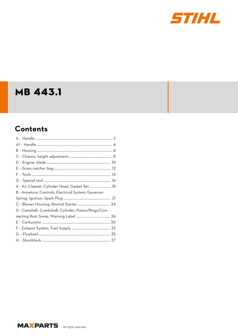 Cover of the VIKING MB 443.1 illustrated parts catalogue PDF, showing the model name and contents.