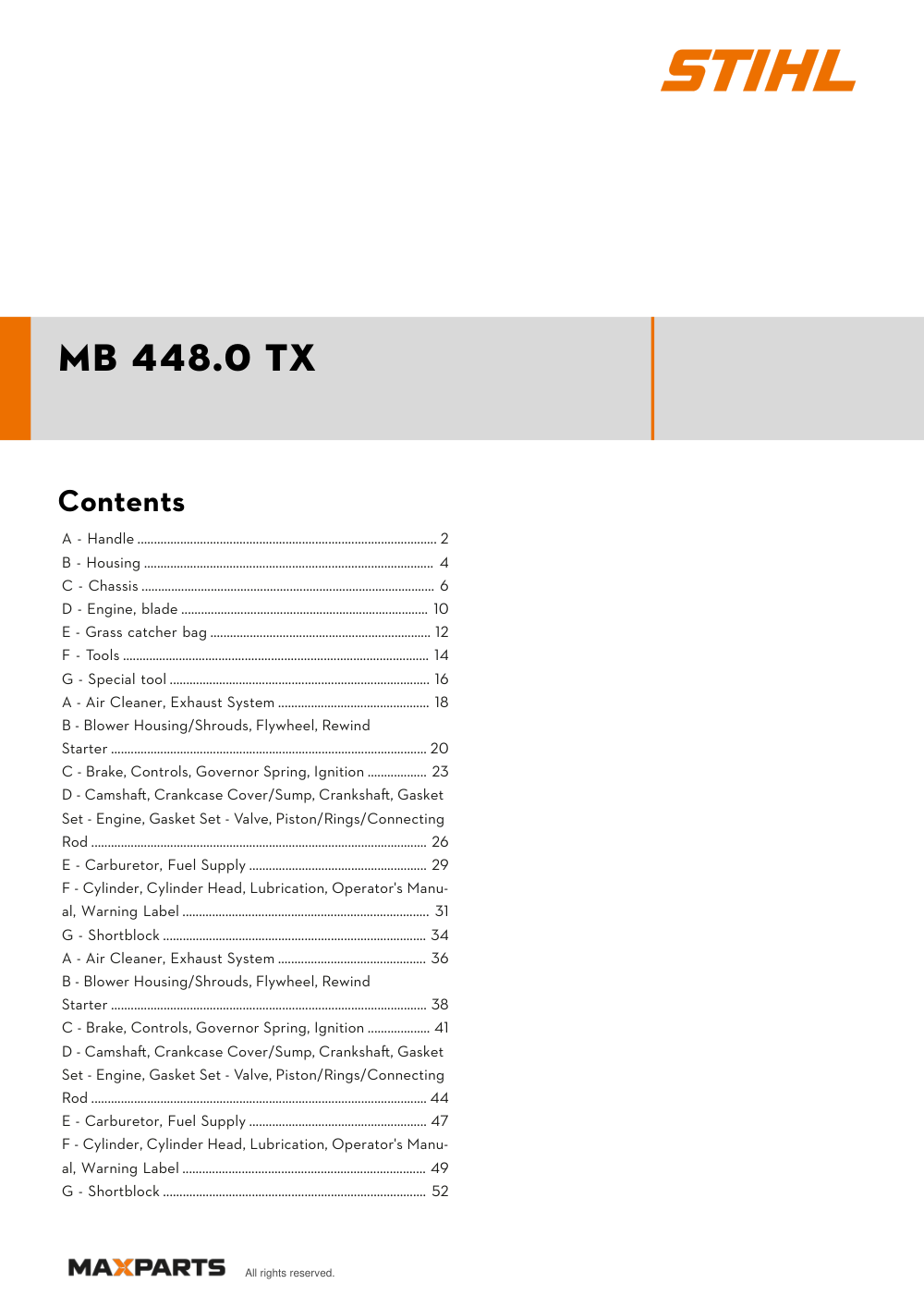 Cover of the VIKING MB 448.0 TX illustrated parts catalogue PDF, showing the model name and contents.