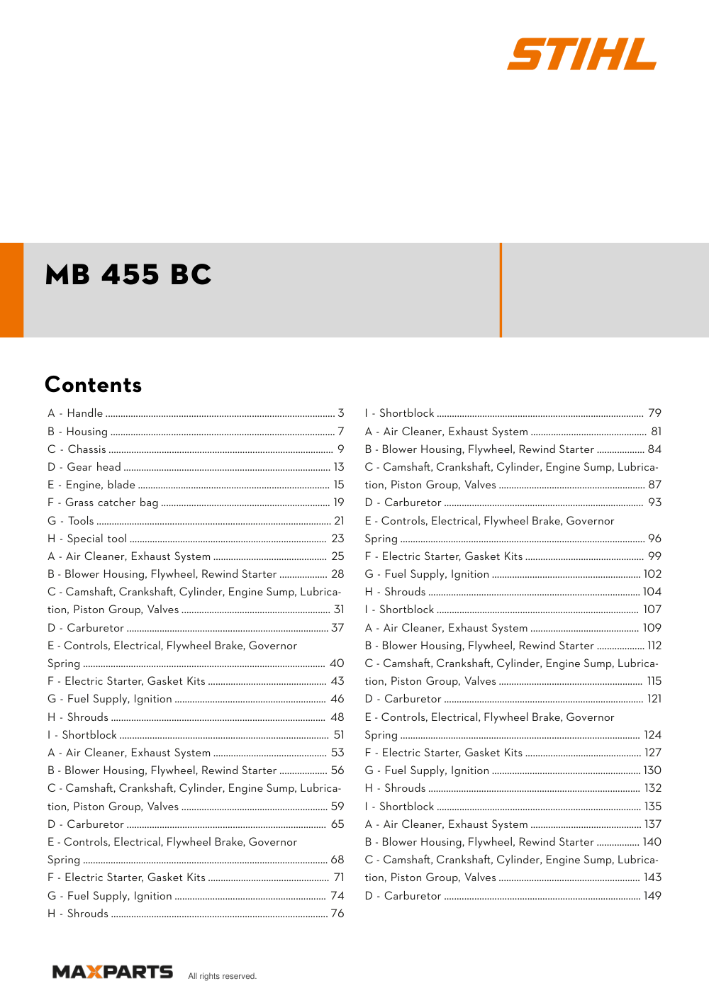 Cover of the VIKING MB 455 BC illustrated parts catalogue PDF, showing the model name and contents.