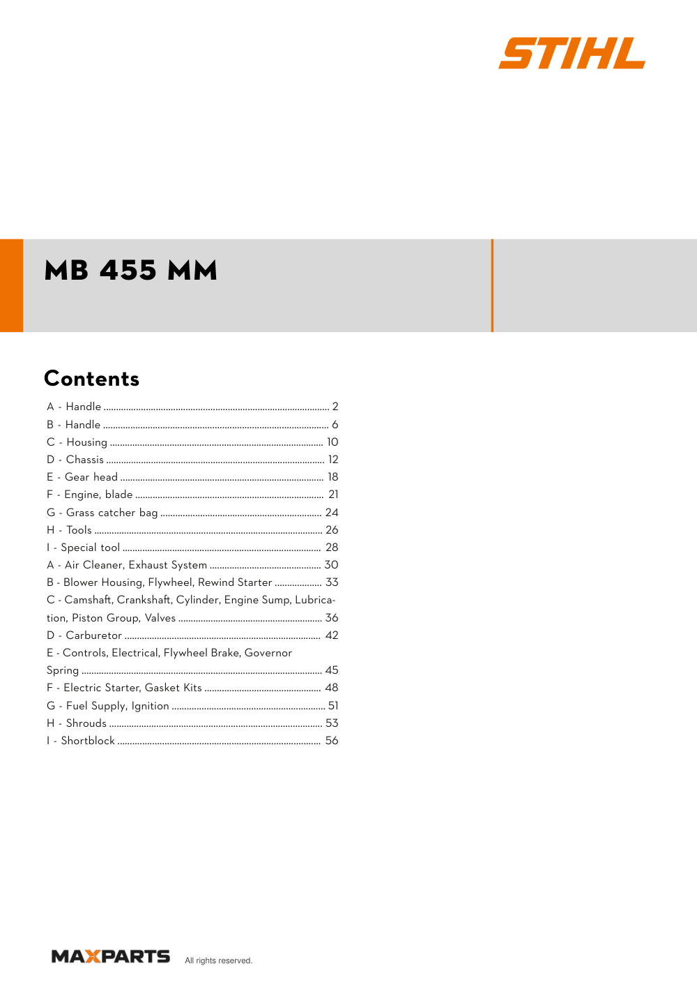 Cover of the VIKING MB 455 MM illustrated parts catalogue PDF, showing the model name and contents.