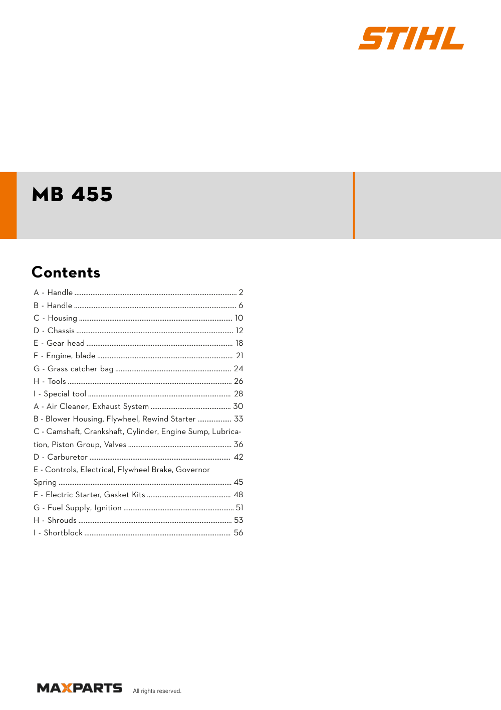 Cover of the VIKING MB 455 illustrated parts catalogue PDF, showing the model name and contents.