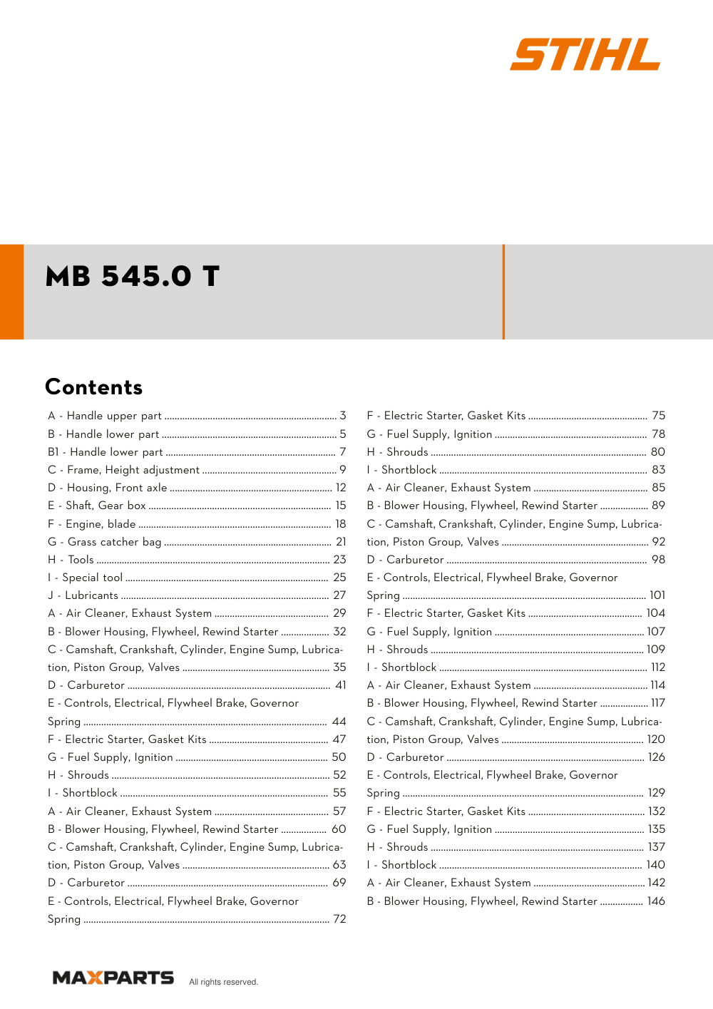 Cover of the VIKING MB 545.0 T illustrated parts catalogue PDF, showing the model name and contents.