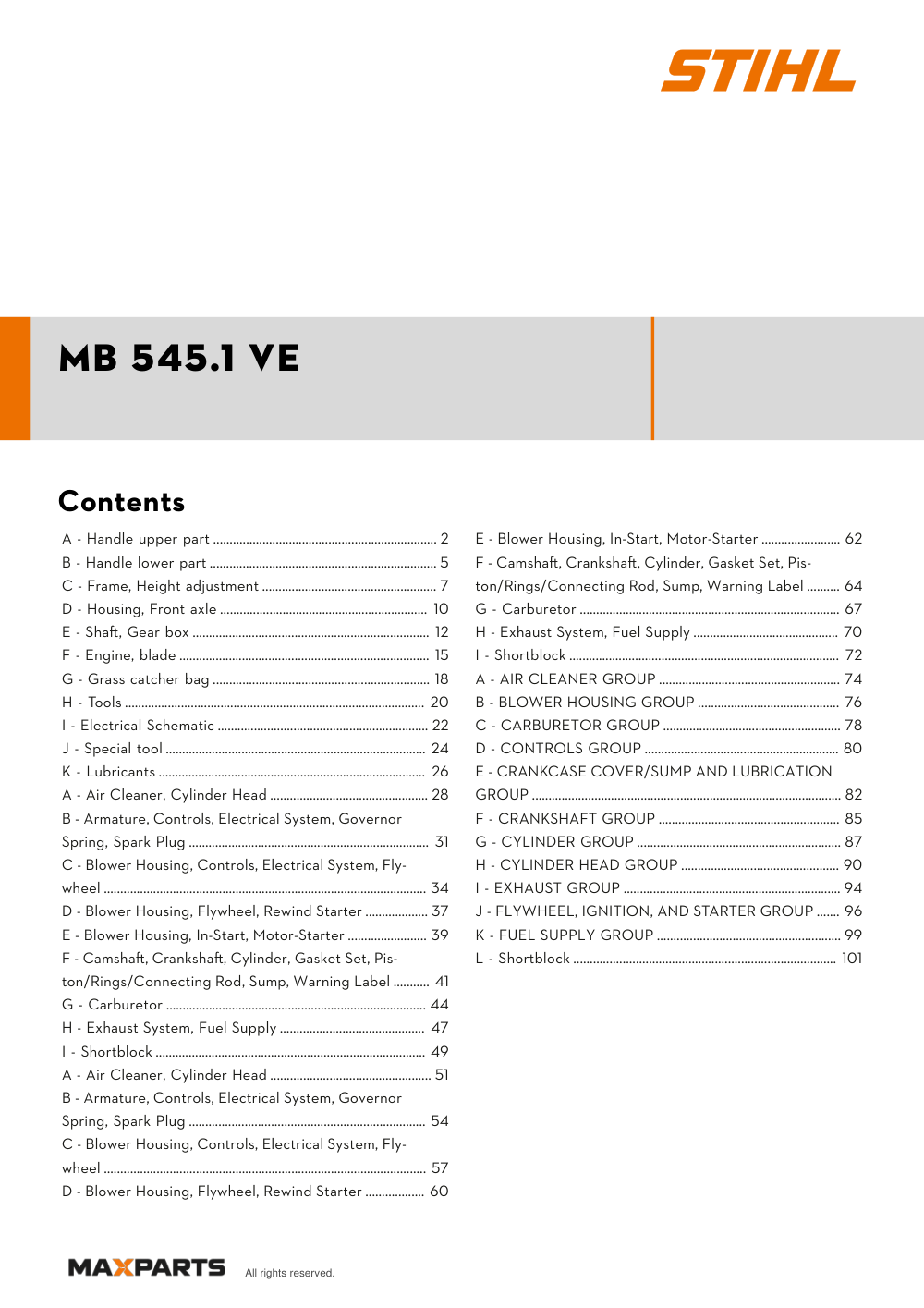 Cover of the VIKING MB 545.1 VE illustrated parts catalogue PDF, showing the model name and contents.