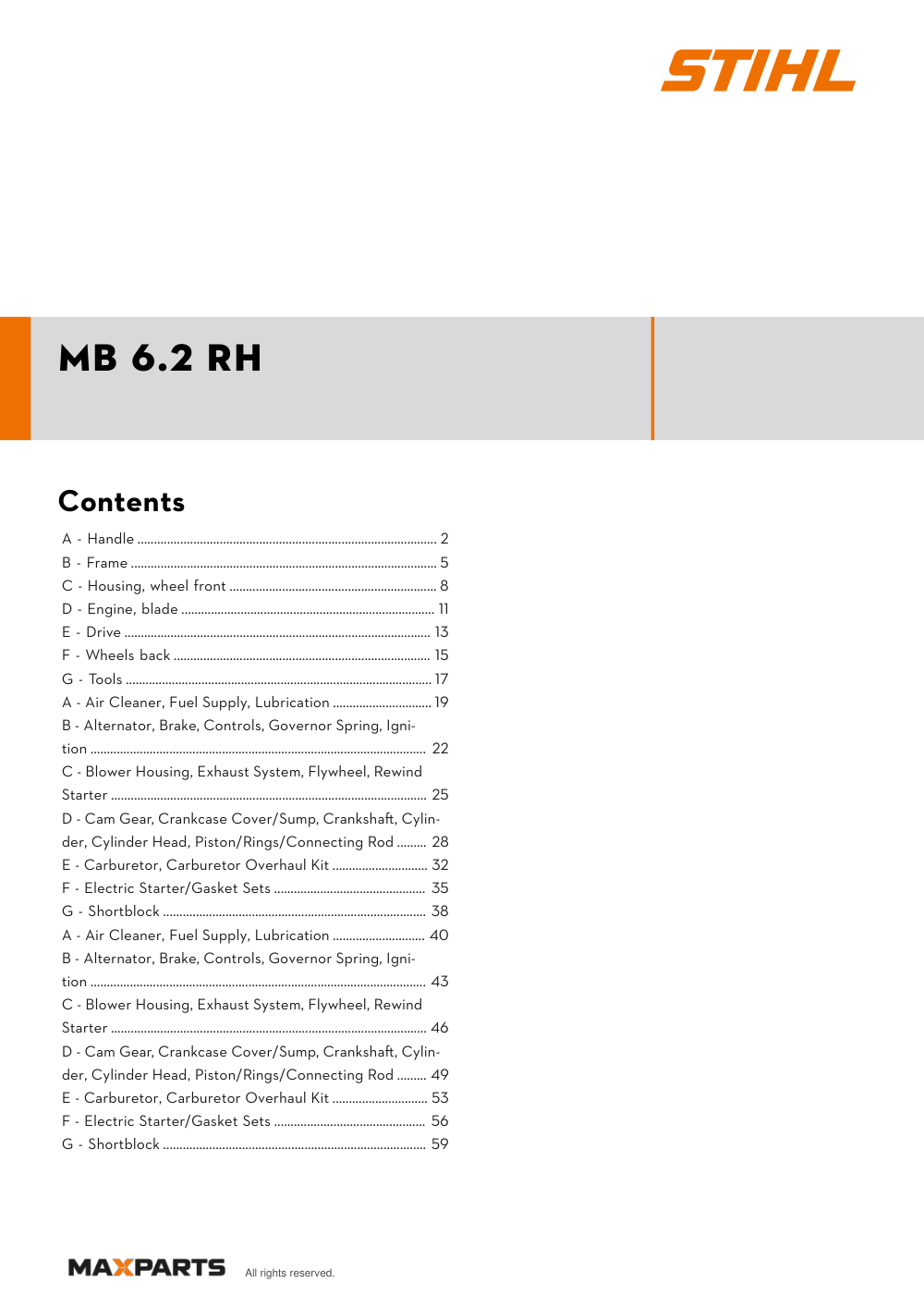 Cover of the VIKING MB 6.2 RH illustrated parts catalogue PDF, showing the model name and contents.
