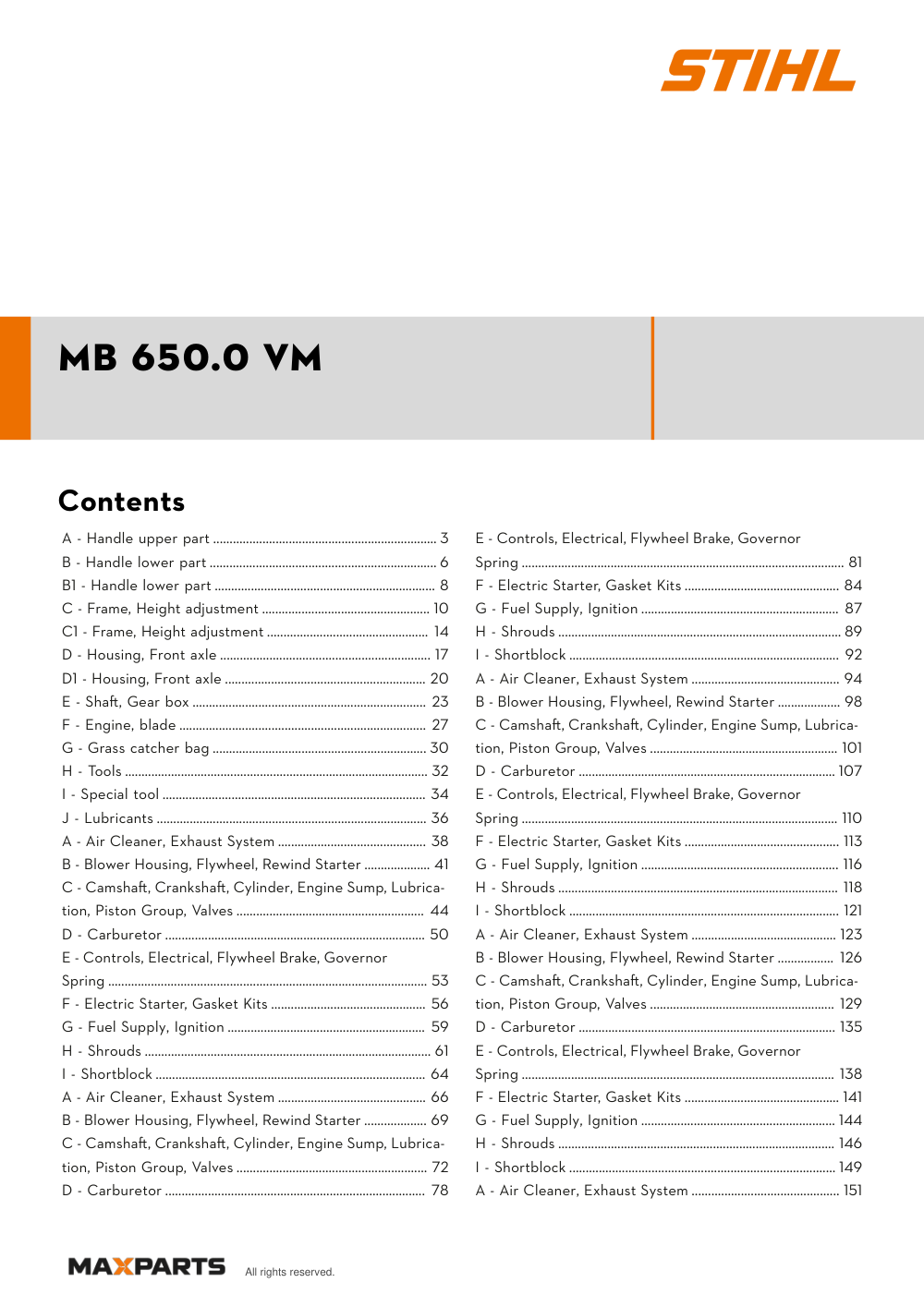 Cover of the VIKING MB 650.0 VM illustrated parts catalogue PDF, showing the model name and contents.