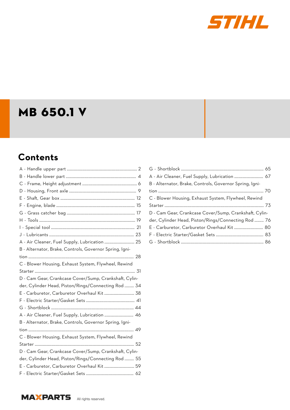 Cover of the VIKING MB 650.1 V illustrated parts catalogue PDF, showing the model name and contents.