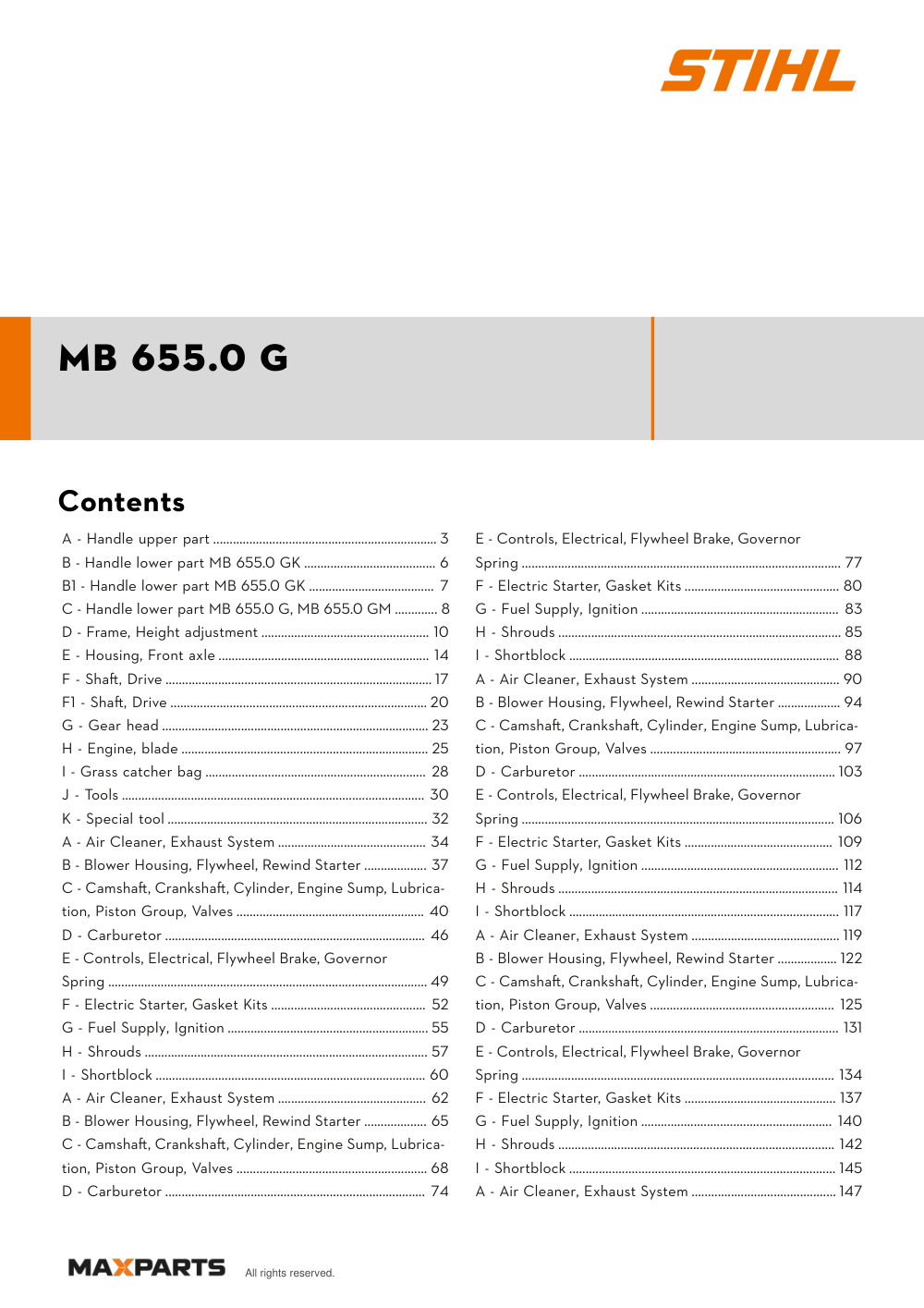 Cover of the VIKING MB 655.0 G illustrated parts catalogue PDF, showing the model name and contents.