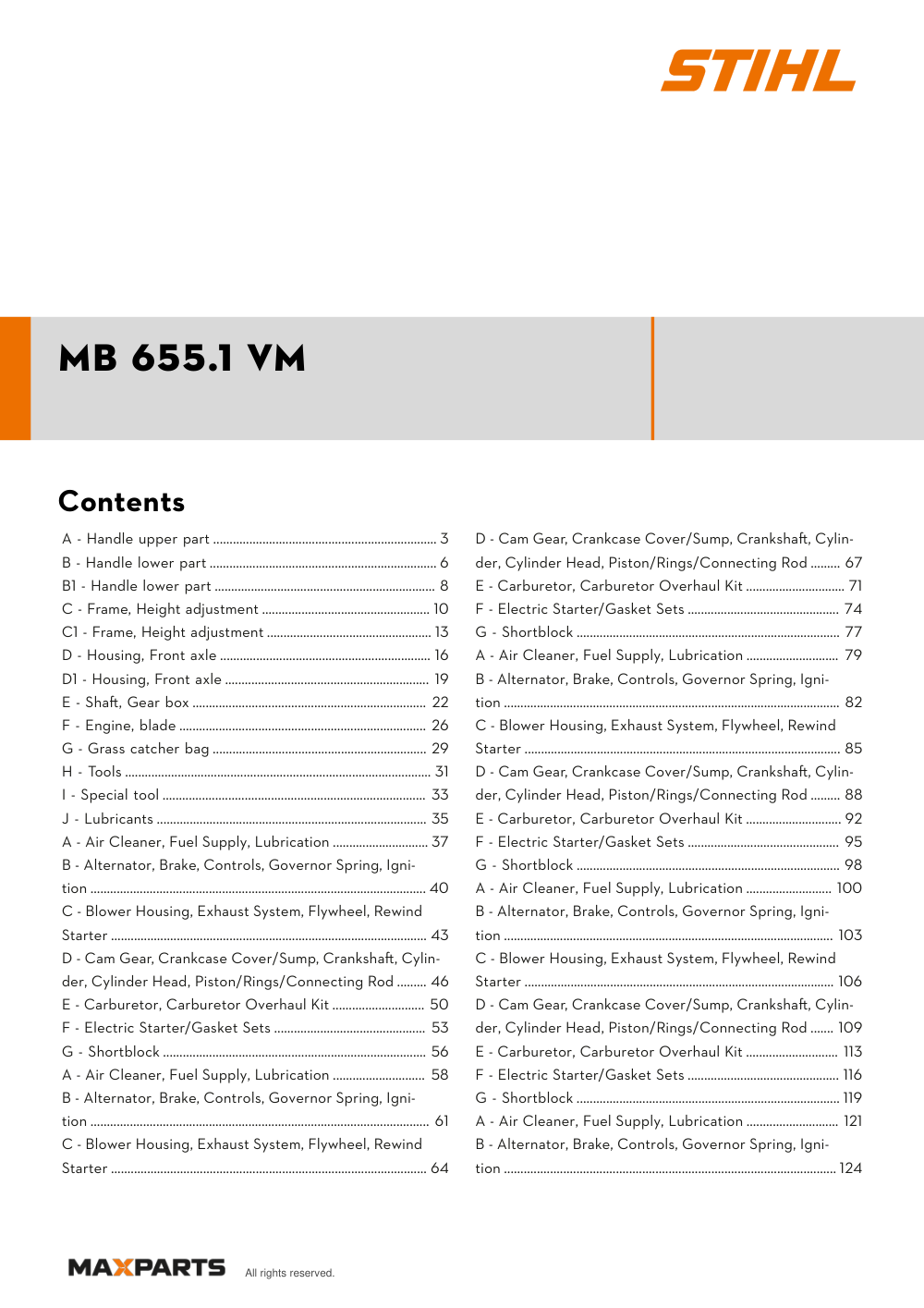 Cover of the VIKING MB 655.1 VM illustrated parts catalogue PDF, showing the model name and contents.