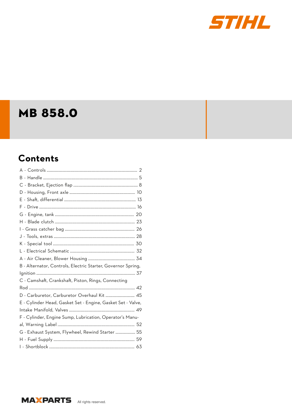 Cover of the VIKING MB 858.0 illustrated parts catalogue PDF, showing the model name and contents.