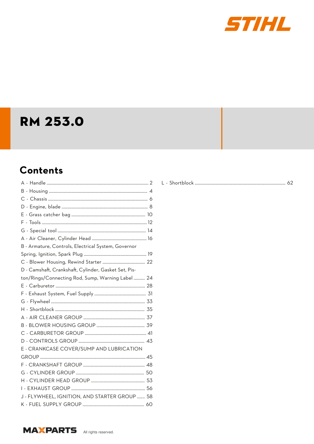 Cover of the STIHL RM 253.0 illustrated parts catalogue PDF, showing the model name and contents.