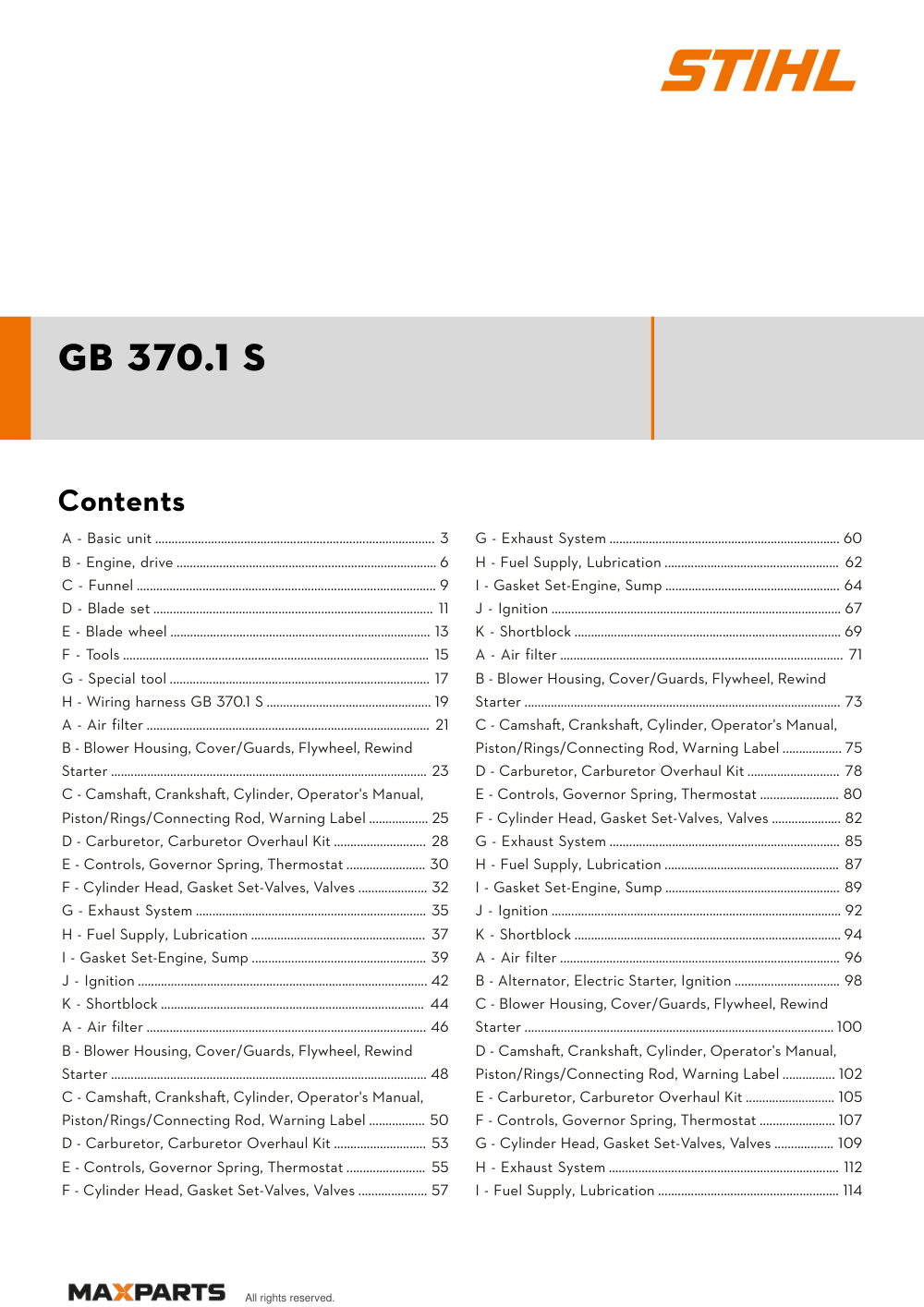 Cover of the VIKING GB 370.1 S illustrated parts catalogue PDF, showing the model name and contents.