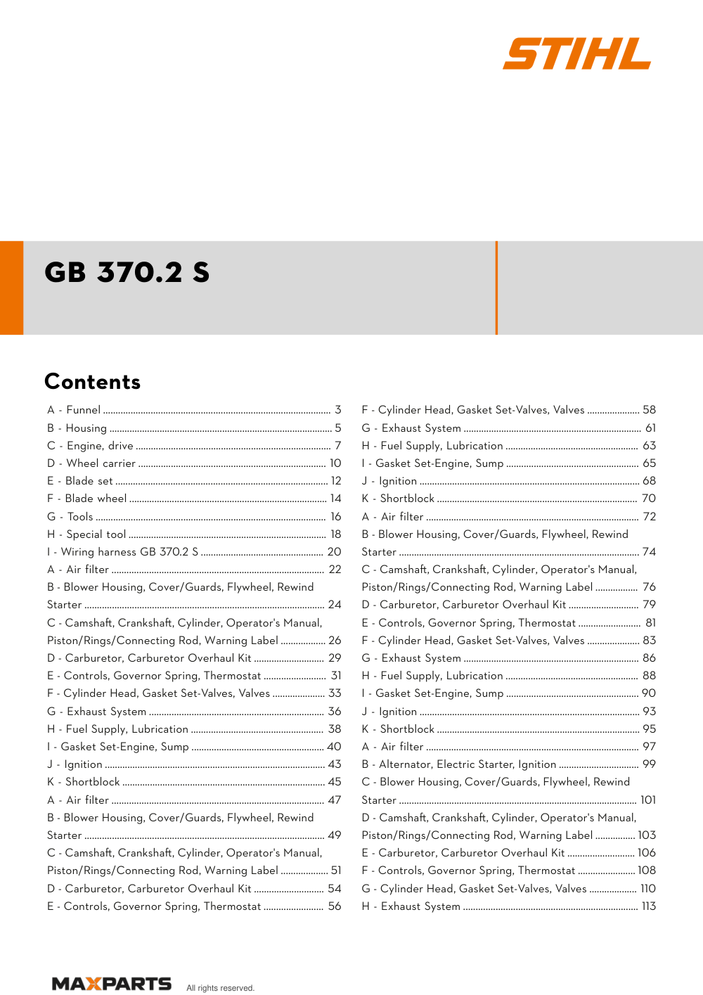 Cover of the VIKING GB 370.2 S illustrated parts catalogue PDF, showing the model name and contents.